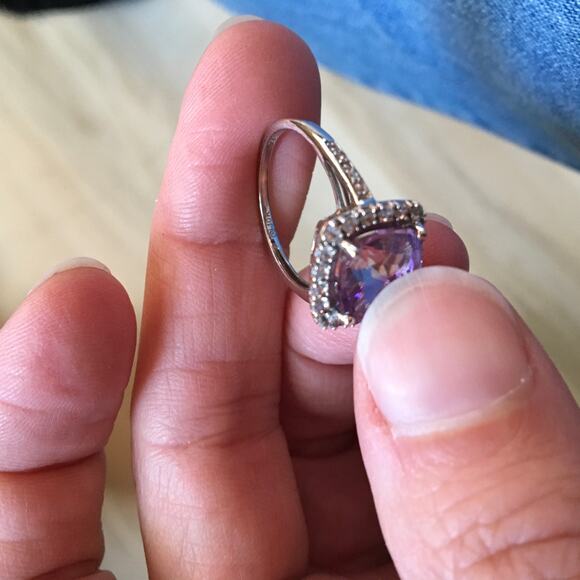 Zales Cushion Cut Amethyst RIng with Diamond Frame 10K Gold - Picture 6 of 9